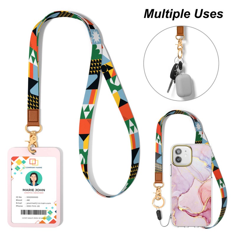 Hsxnam Neck Lanyard Key Chain  Long Lanyard Strap Keychain Holder for Women Men Car Keys ID Badges Card Wallet Phone Camera  Green Graphics - Image 4